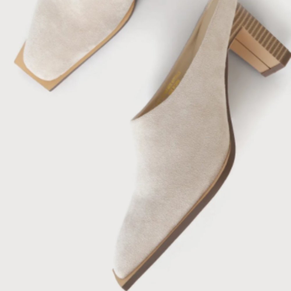 Ivory Suede Square Toe Mules - NWOT - Picture 2 of 3